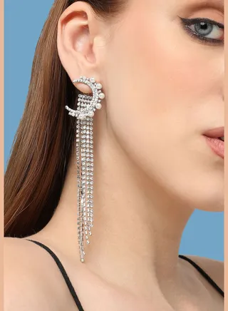 Silver Plated Party Designer Stone Drop Earring For Women
