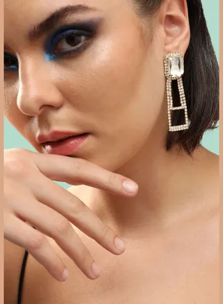 Gold Plated Party Designer Stone Drop Earring For Women
