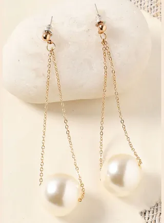 Gold Plated Party Pearls Drop Earring For Women