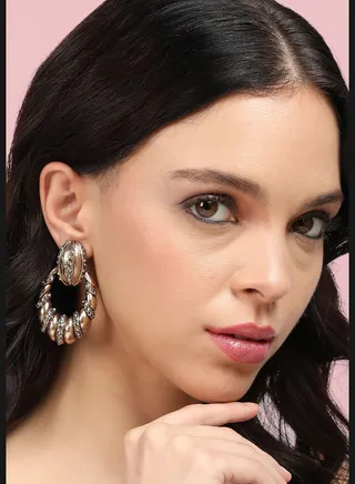 Gold Plated Designer Stone Party Wear Drop Earring For Women