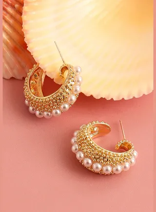 Gold Plated Party Pearls Drop Earring For Women