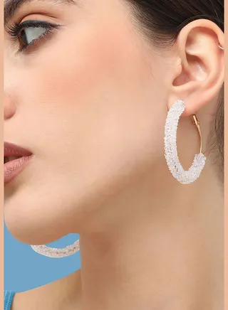 Gold Plated Designer Stone Casual Hoop Earring For Women