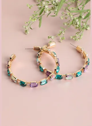 Gold Plated Designer Stone Hoop Earring