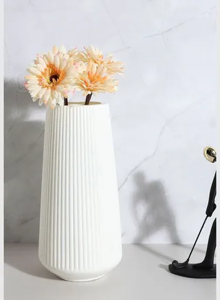 Striped Tall Round Modern Ceramic Flower Vase For Home Decor