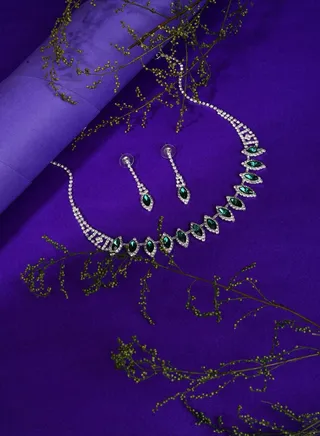 Silver Plated Designer Stone Necklace and Earring Set