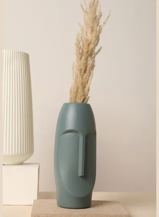 Modern Face Textured Tall Round Ceramic Flower Vase For Home Decor