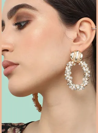 Gold Plated Pearls Party Drop Earring For Women