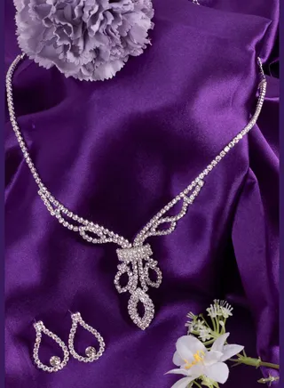 Silver Plated Designer Stone Necklace and Earring Set