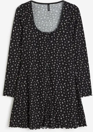 Lace-trimmed Ribbed Dress