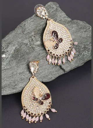 Gold Plated Designer Stone Party Drop Earring For Women