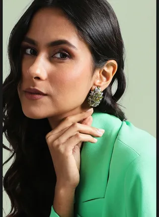 Gold Plated Designer Stone Party Wear Stud For Women