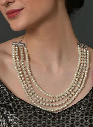 Pearl Beaded Silver Plated Necklace