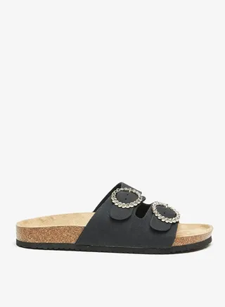 Women's Embellished Buckle Detail Slip-On Sandals