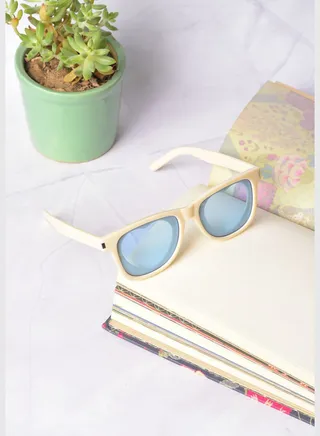 Women Blue Lens White Square Sunglasses