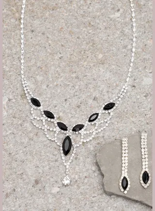 Silver Plated Party Designer Stone Necklace and Earring Set For Women