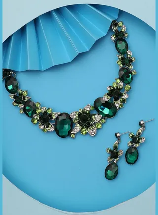 Gold Plated Designer Stone Necklace and Earring Set