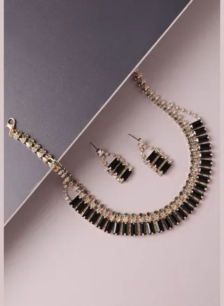 Gold Plated Designer Stone Party Necklace and Earring Set For Women