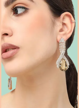 Silver Plated Designer Stone Party Drop Earring For Women
