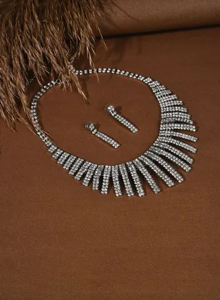 Silver Plated Designer Stone Necklace and Earring Set