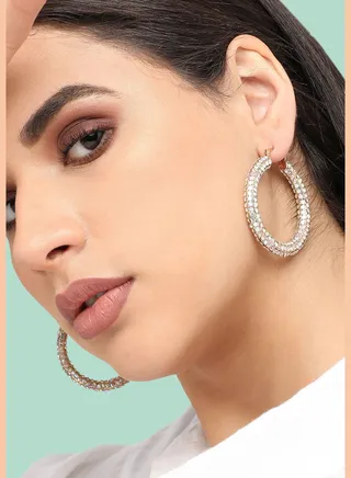 Gold Plated Designer Stone Casual Hoop Earring For Women