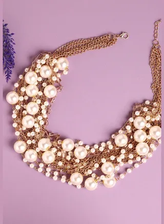 Gold Plated Pearls Party Necklace For Women