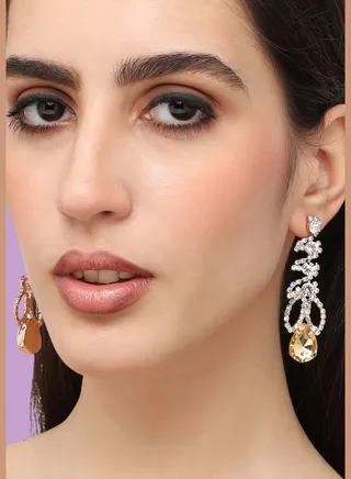 Gold Plated Designer Stone Party Drop Earring For Women