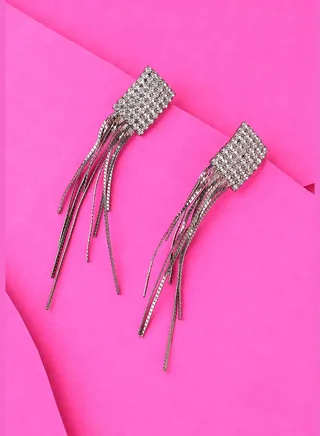 Silver Plated Designer Stone Party Drop Earring For Women