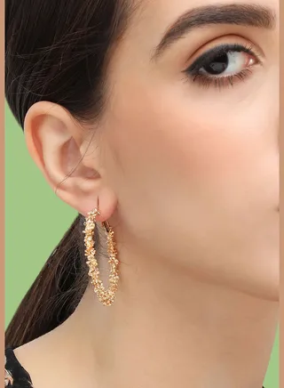 Gold Plated Designer Stone Party Hoop Earring For Women