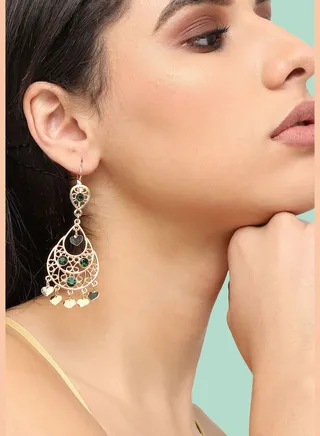 Gold Plated Designer Stone Party Drop Earring For Women