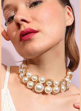 Gold Plated Pearls Party Necklace For Women