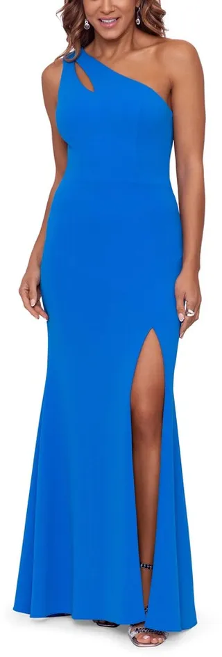 One-Shoulder Cutout Scuba Crepe Gown