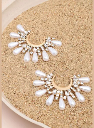 Gold Plated Party Designer Stone and Pearls Stud For Women