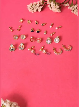 Pack of 24 Gold Plated Designer Stone Pearl Stud