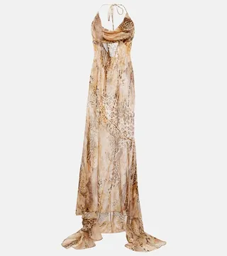 Leopard-print silk georgette gown