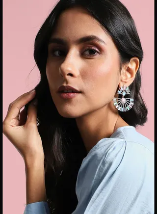 Silver Plated Designer Stone Party Wear Drop Earring For Women