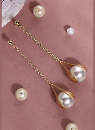Gold Plated Pearls Casual Drop Earring For Women