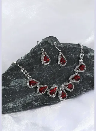 Silver Plated Designer Stone Party Necklace and Earring Set For Women