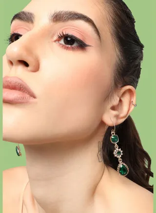 Gold Plated Party Designer Stone Drop Earring For Women