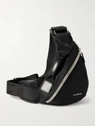 G-Zip Triangle Leather-Trimmed Shell Belt Bag