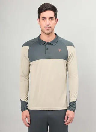 Colorblock Polo Neck Top