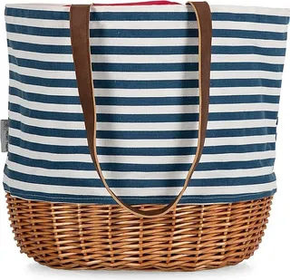 Coronado Stripe Canvas & Willow Basket Tote