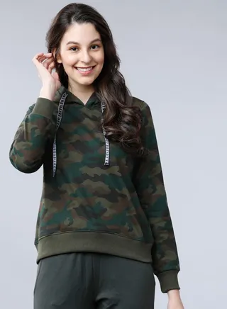 Camouflage Print Hooded Sweatshirt