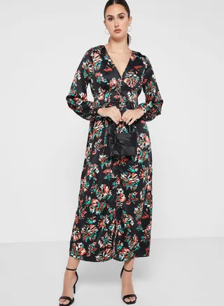 V-Neck Floral Print Dress