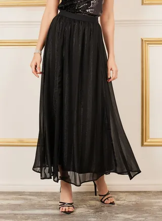 Shimmer Striped A-Line Maxi Skirt