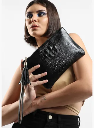 Textured Casual PU Leather Mini Pouch with Zip Lock For Women