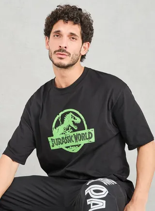 Jurassic World Graphic Print Crew Neck Oversized T-shirt