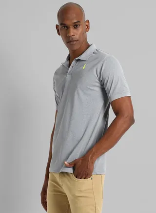 Solid Activewear Polo with Logo Detail