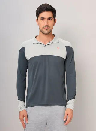 Colorblock Polo Neck Top
