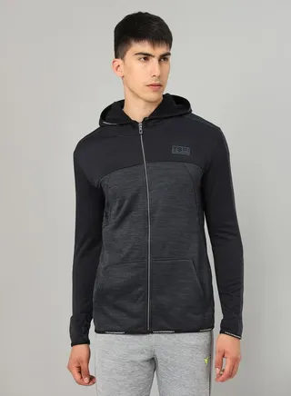 Colorblock Melange Fleece Jacket with Hood