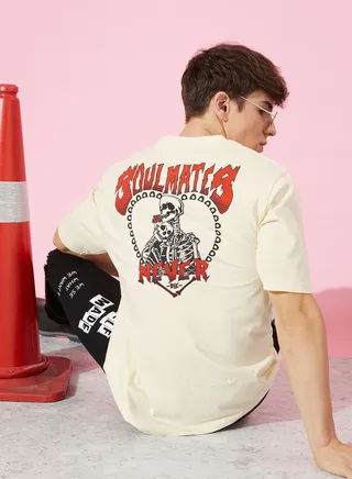 Oversized Soulmates Back & Front Print Crew Neck T-Shirt